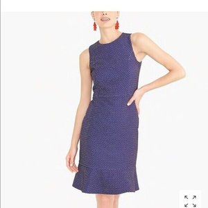 J Crew Blue / Purple Polka Dot Flounce Hem Sheath Dress Sleeveless